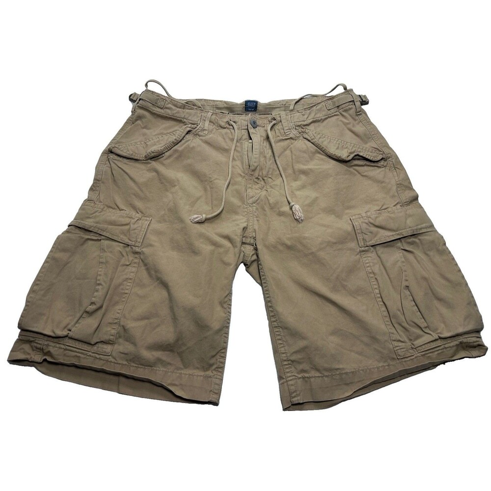 Men's Polo Ralph Lauren RL-067 Cargo Army Surplus Drawstring Shorts Sz 34 Khaki